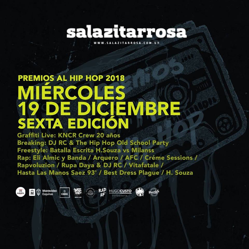AGADU_UY's tweet photo. #Miércoles 19 de diciembre, entrega de Premios al Hip Hop 2018 en @SalaZitarrosa 
+ Info: https://t.co/aTcH9A8g94 https://t.co/08cuMKo715