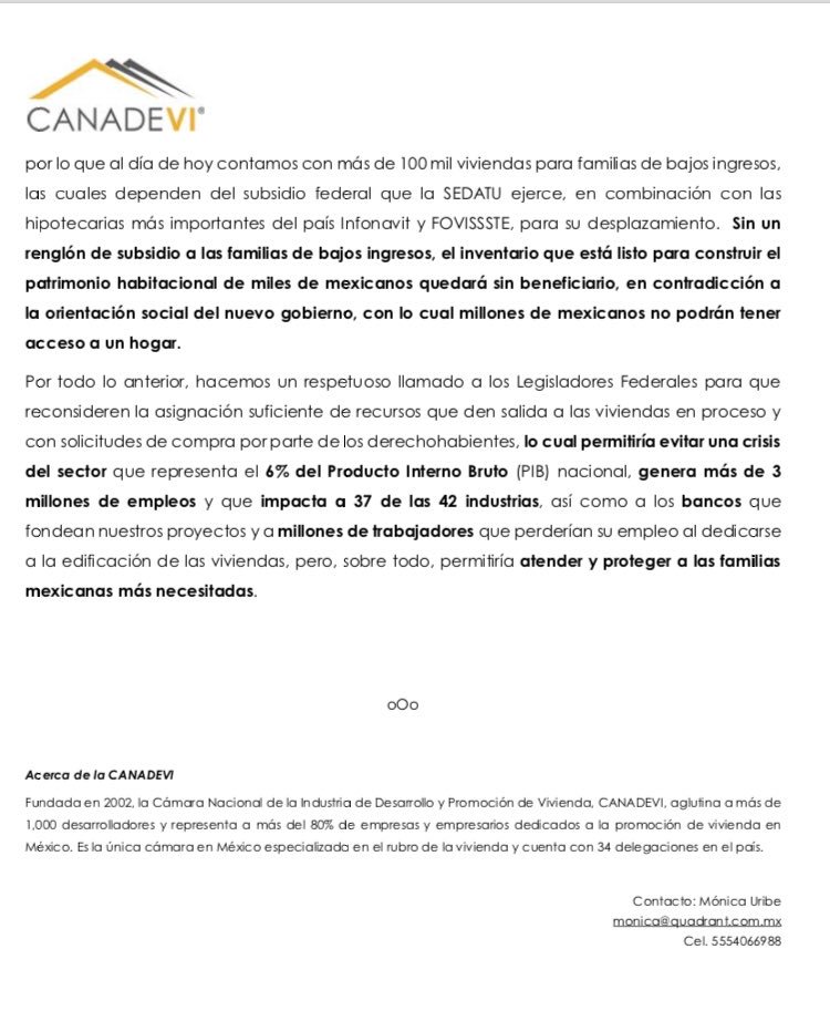 CANADEVINAC's tweet photo. #Comunicado @CANADEVINAC hace llamado urgente para evitar que miles de mexicanos de bajos ingresos se queden sin hogar. @Mx_Diputados @SHCP_mx #PEF2019 #subsidio #vivienda #bajosingresos #trabajadores #familias https://t.co/PyHt2P04yk