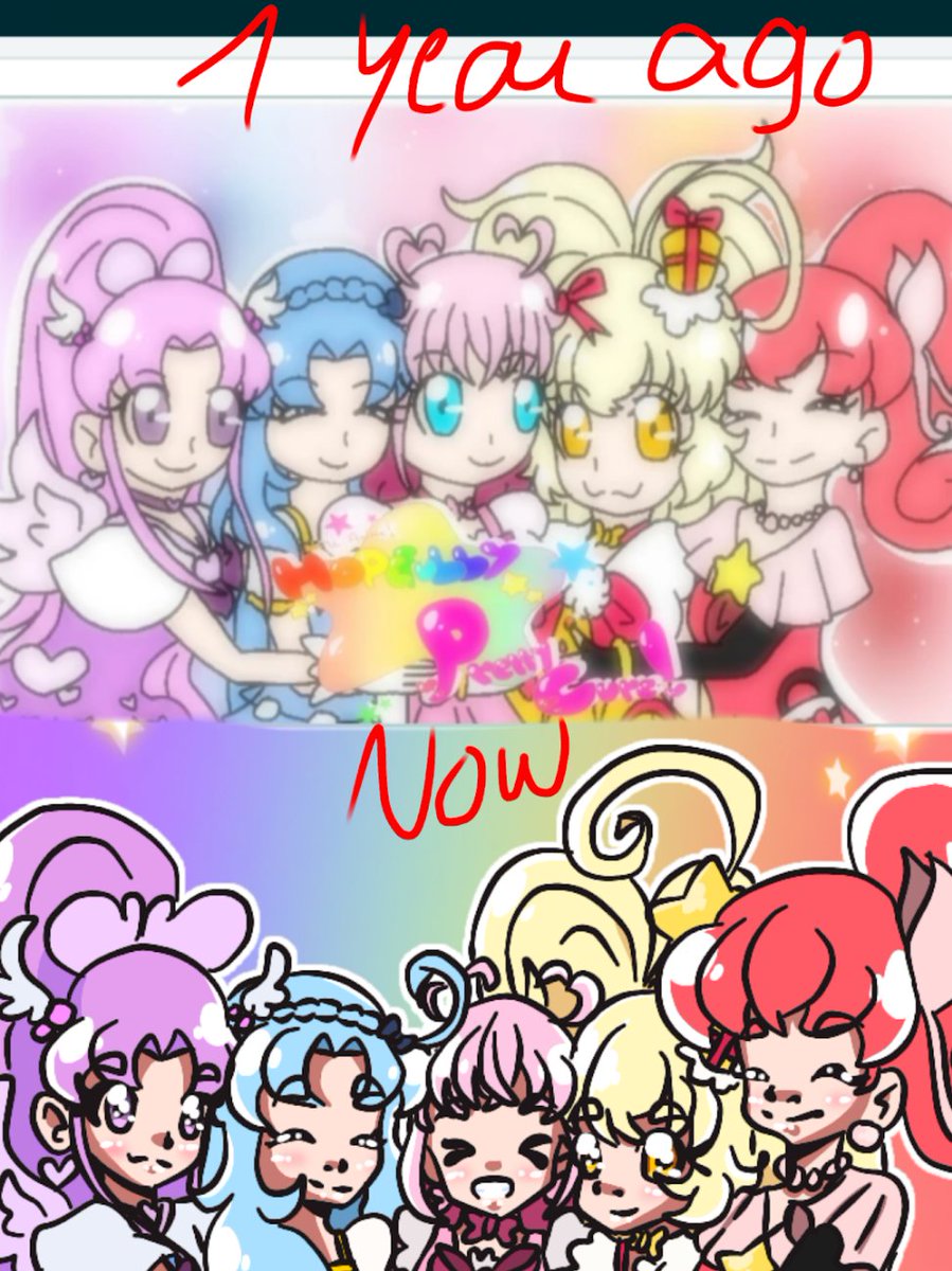 Hopefully_PC's tweet photo. 💗Time sure flies! Here's a redraw of one the group pictures of Hopefully Pretty Cure! Improvement will always come when you work hard!💗
#hopefullyprecure #precure #magicalgirl #fanart #fanseries https://t.co/L5xZ3ht9kE