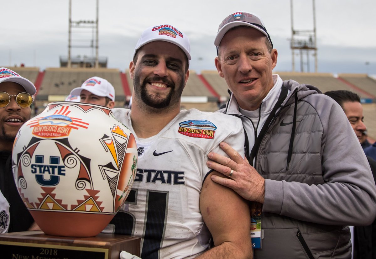 Celebrating the ⁦<a href="/NMBowl/">Isleta New Mexico Bowl</a>⁩ Championship with ⁦<a href="/quinficklin/">Quin</a>⁩. The SR leadership that propelled this team to 11 wins was really special. Thanks for your passion, drive, &amp; leadership. Oh yes...your comic relief &amp; sense of humor will be missed too! #AggiesAllTheWay