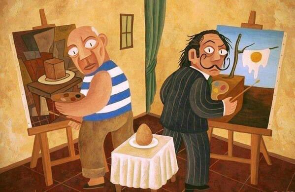 MrY_Photography's tweet photo. Picasso and Dali painting an egg... Cubism and Surrealism... by David Vela Cervera #picasso #dali #cubism #surrealism https://t.co/NnnOrdzZIO