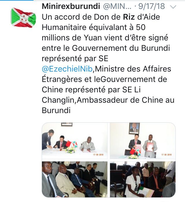 iburundi's tweet photo. #Burundi— Désormais le @BurundiGov n’acceptera plus le riz chinois? C’est une aide qui porte atteinte à notre dignité, non? @KarerwaNdenzako #AFRICATIP https://t.co/qBhHgE6Mv0