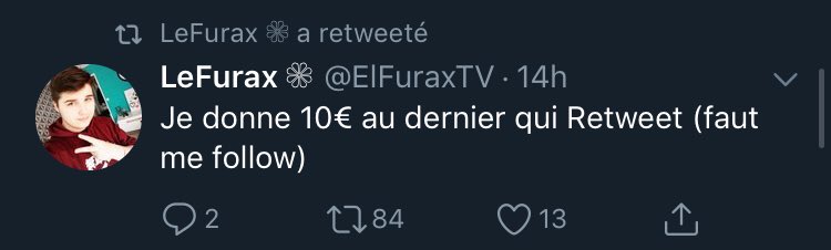 Bast64X's tweet photo. @ElFuraxTV Ce fou pensait nous arnaquer en étant le dernier RT puis arrêter le concours ! Heureusement que j’étais là mdr https://t.co/VCWfcBbVzY