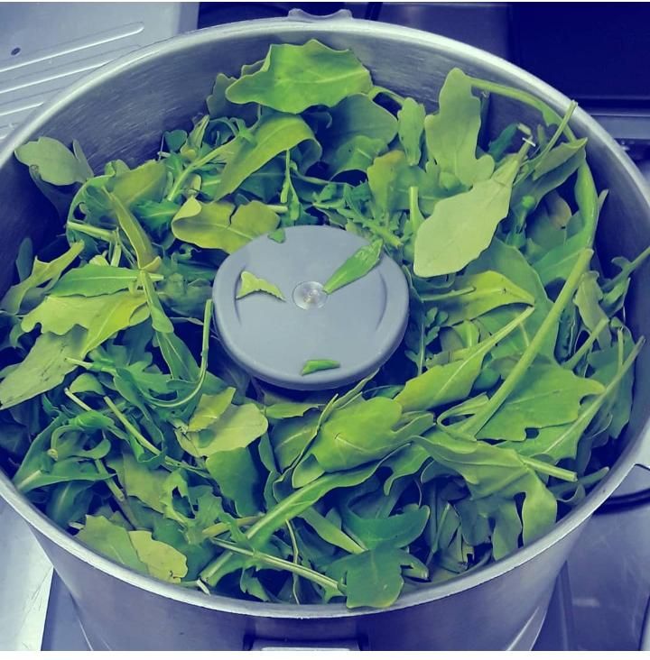 pizzoun's tweet photo. Starting a batch of our organic arugula pesto for  the "Shroomer", now on the menu! Our "pesto" is actually nut and dairy-free, we use only organic arugula, microgreens, fresh garlic, olive oil and lemon for a sauce that's a little peppery with a nice fresh finish #pizzoun https://t.co/w6rw46Sqlb