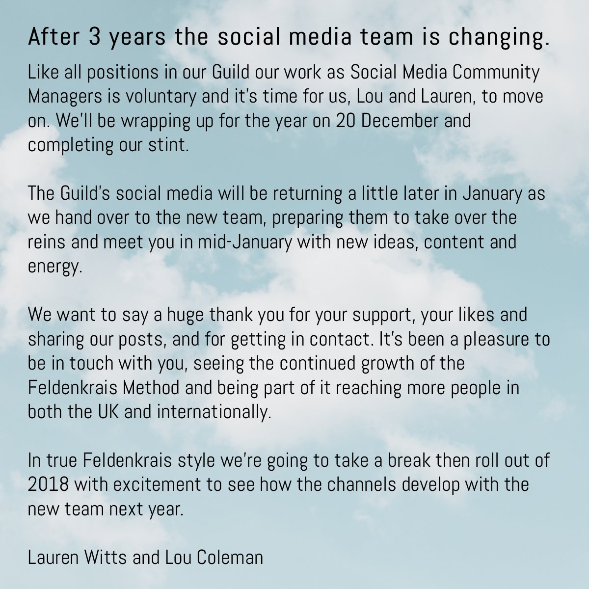 We're taking a longer break while we switch teams and reorganise. #Feldenkrais