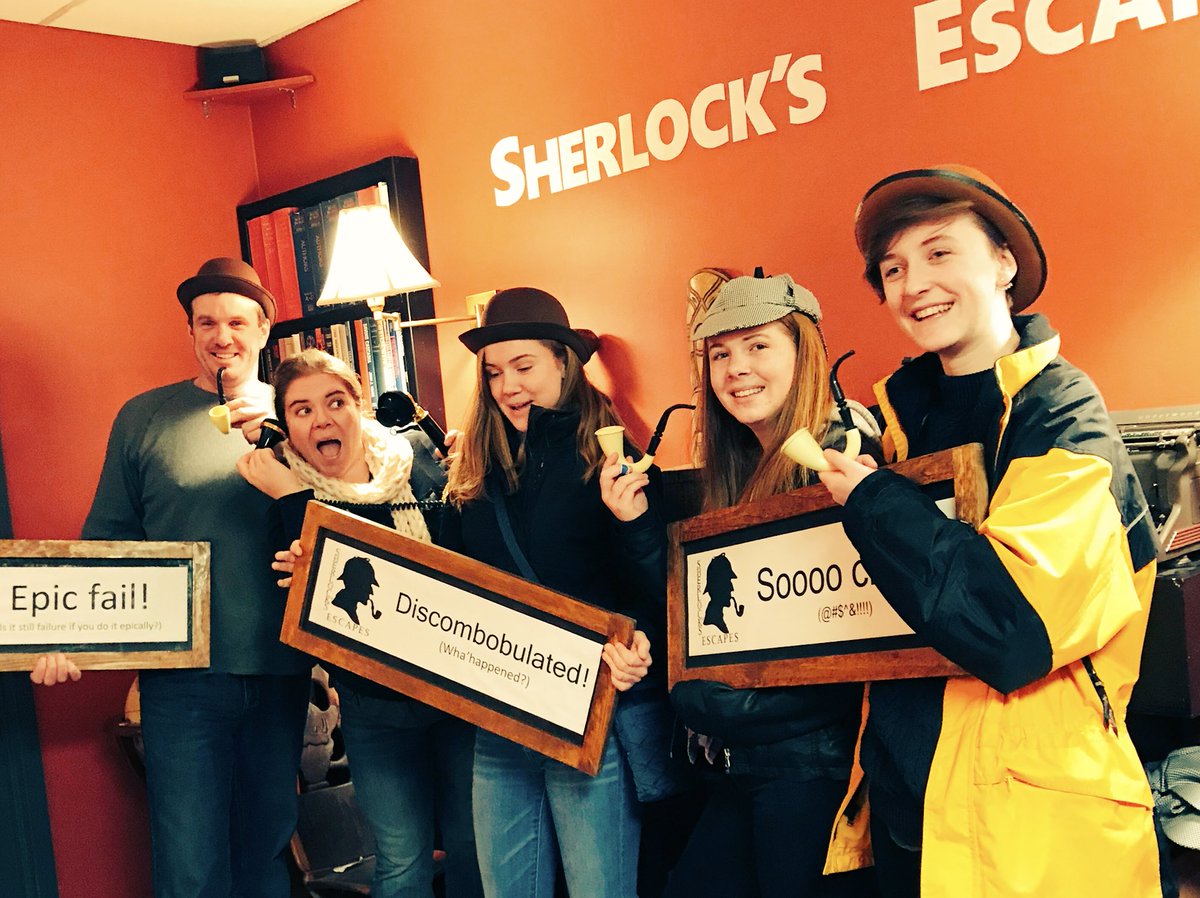 LoriCaughey's tweet photo. Celebrating a certain 17th birthday @SherlockEscapes in #Kingston and we were soooo close. #EscapeRoom #ygk #discombobulated #sooooclose https://t.co/VqBJuZ3hik