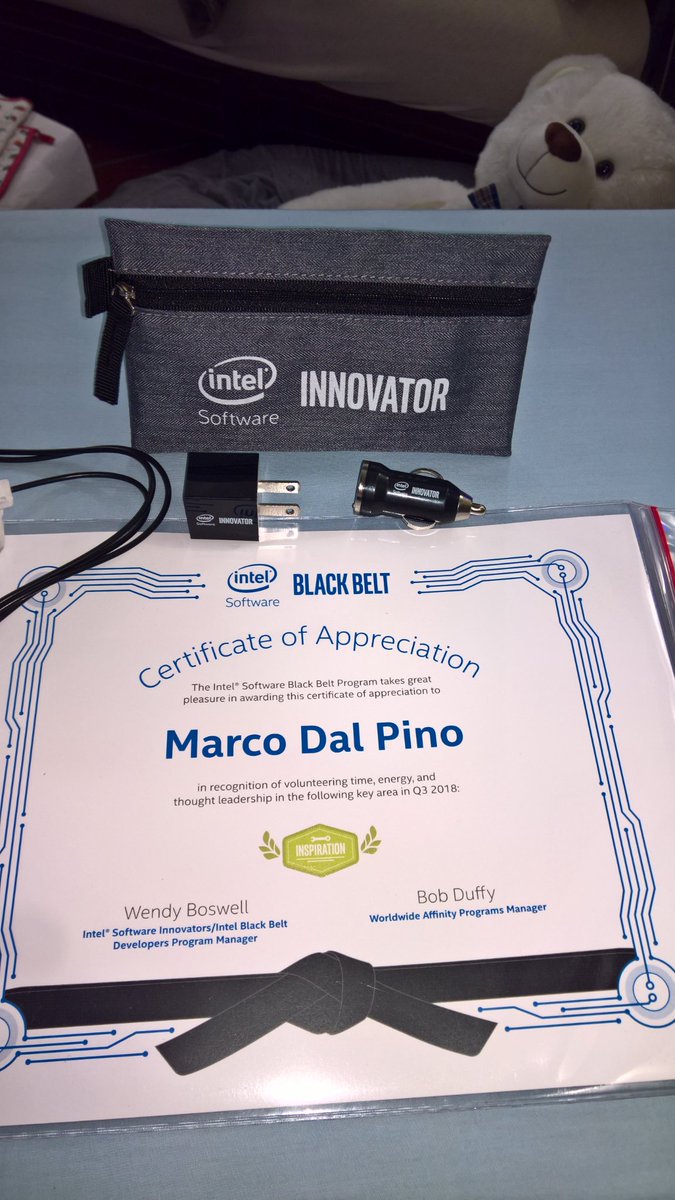 MarcoDalPino's tweet photo. After an hard week I'm finally home and I've opened the box.... As always it's great to be part of this wonderful #Community #IntelBB #IntelInnovator . Thanks to our great @bobduffy @wboswell   Kim Karalekas Eric M. Mantion and all other @IntelSoftware  guys https://t.co/JRCVWO9KS9