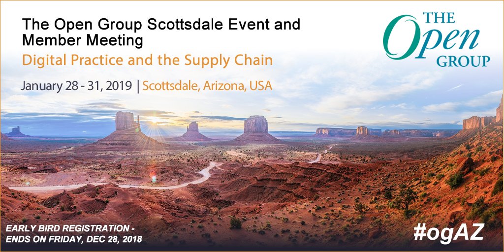 AssociationEA's tweet photo. Special offer for AEA members-20% reduction on non-member rate at The Open Group quarterly event in Scottsdale, use promotion code when registering: SCOT191-AEA.
Enterprise Architecture Track on Tuesday, January 29
https://t.co/4UqjVhdPgQ #AssociationEA #EntArch https://t.co/RiTCV3PnO3