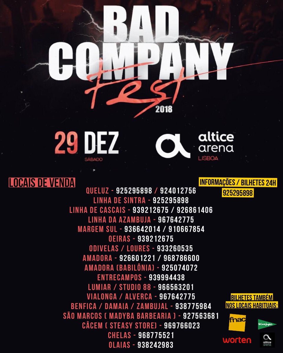 Nga_reidals's tweet photo. Agora os bilhetes estão mais próximos , não percas tempo ! Faltam13Dias
#BADCOMPANYFEST2018
29 Dezembro • @alticearena
Bilhetes em mão: 925295898
Bilhetes à venda nos locais habituais
PASSA A MENSAGEM AOS AMIGOS 😉
#VamosAoBadcompanyFest2018
@AnyfaBadCompany💯 https://t.co/sduqrW7PFR