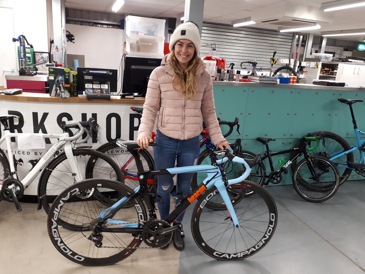 GB Triathlete <a href="/Sian_Rainsley/">Siân Rainsley</a> collecting her new BF-115 aero race bike in Gulf Racing Orange &amp; Blue. All ready to go for 2019. Only one in the world!