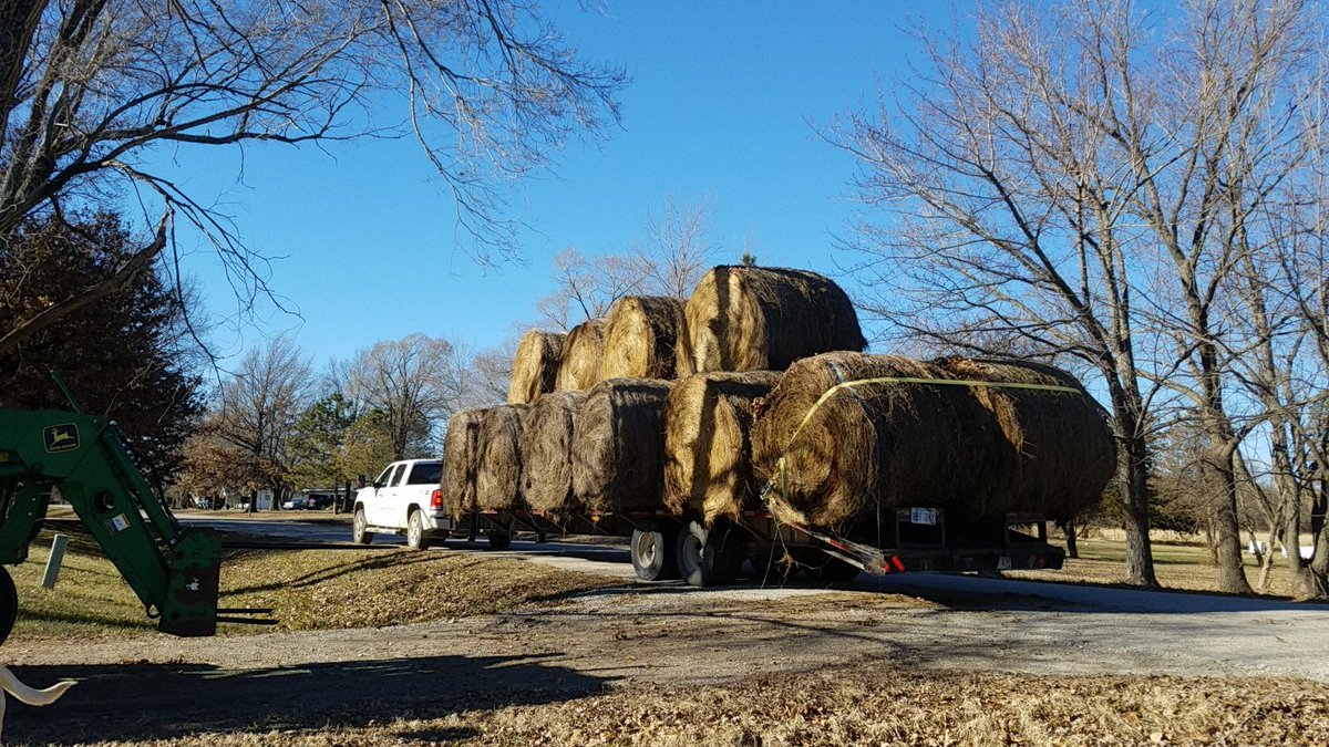 BirkAustin_Wx's tweet photo. When the wife says she wants to #NetflixAndChill you find a way to put those last 3 bales on the trailer! #KsHay #Duramax #BeastMode https://t.co/EmVBbptBs3