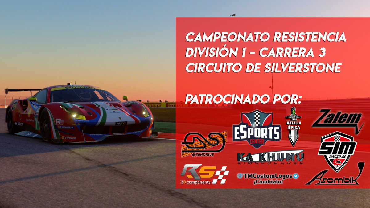lecesports's tweet photo. 🏆CAMPEONATO DE RESISTENCIA | #RESISTENCIALEC

✅Menos de 1h para arrancar!

🛣️Circuito de Silverstone

🎖️División 1

⏰22:15 en directo

🎙️Te lo cuentan @QuepimQuepam99 y @THEgalaxyTUNING 

📽️Enlace de retranmisión:
https://t.co/ze2l17tcSf

#lecesports #simracing #esports https://t.co/A4dkQNvXO9