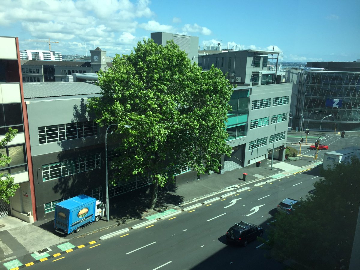 HoughtonSd's tweet photo. This is what Nelson Street looks like at 10:28am on a Monday. Traffic-free but lots of deliveries still happening. How about 2019 brings an off-peak loading zone to keep trucks off the footpath and cycleway? #excesscapacity #moreusemoreofthetime #CompleteStreets https://t.co/bbQ5emEmeU