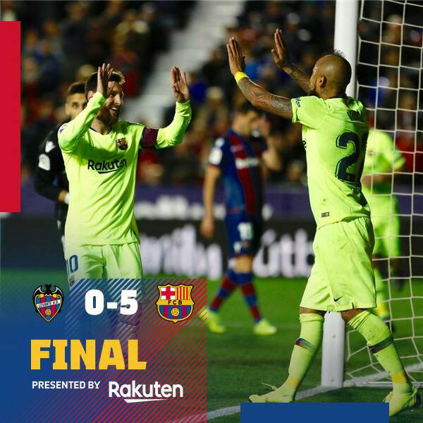 ⏰Akhir laga di Ciutat de Valencia!
⚽#LevanteBarça(0-5)
💪#ForçaBarça 🔵🔴