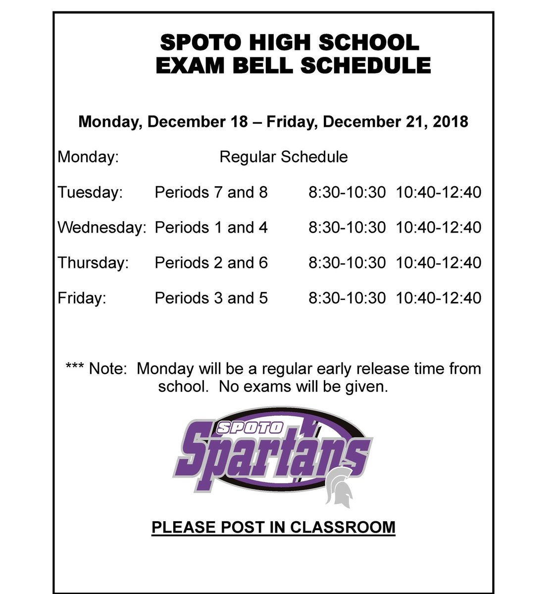 It's exam week!!!! Spartans make sure you are ready and present for all of your exams.