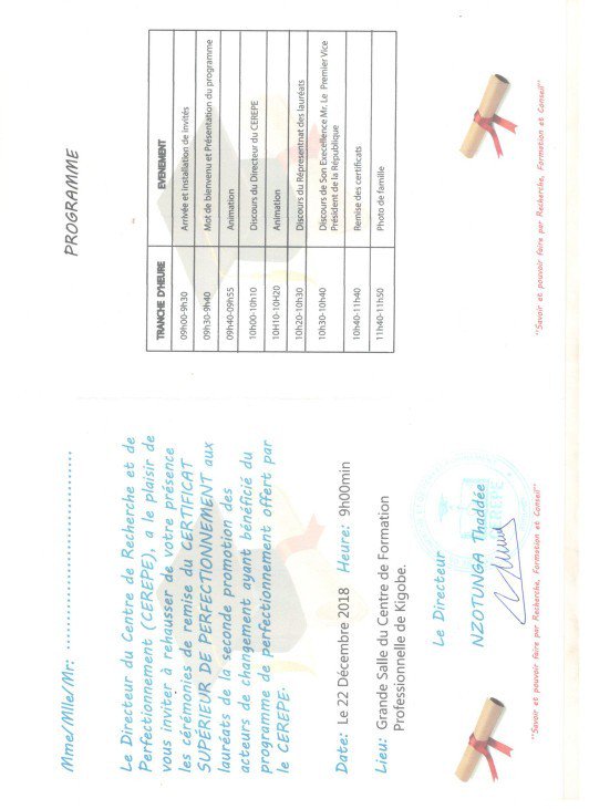 Programme des remises de certificats pour la seconde promotion #cerepe2018