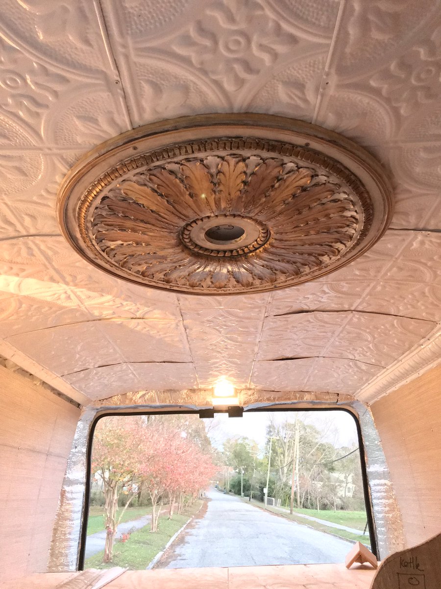 BabeCaveBuilds's tweet photo. CARGO VAN CASTLE ๐ธ๐ผ
Pressed tin ceiling tiles and a salvaged ceiling rose ๐ just added class & badass to this Babe Bus ๐ #vanconversion #vanlife #promastercampervan #vanbuild #interiordesign #travelblogger #promasterconversion https://t.co/NnwLdxfe5S