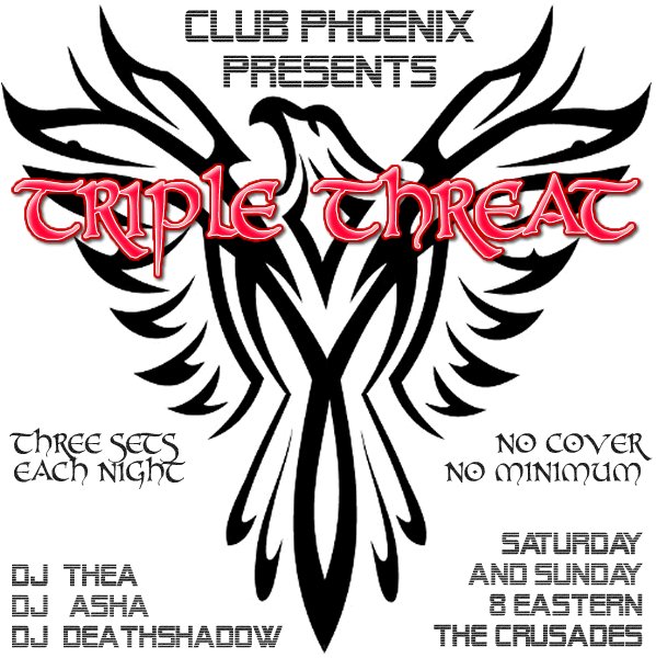djashamar's tweet image. Anyone up for another round of Triple Threat with @ClubPhoenixSWL ?  8 Eastern at the Crusades.  3 DJs no cover!  We'll save you a dance! #SWLRP