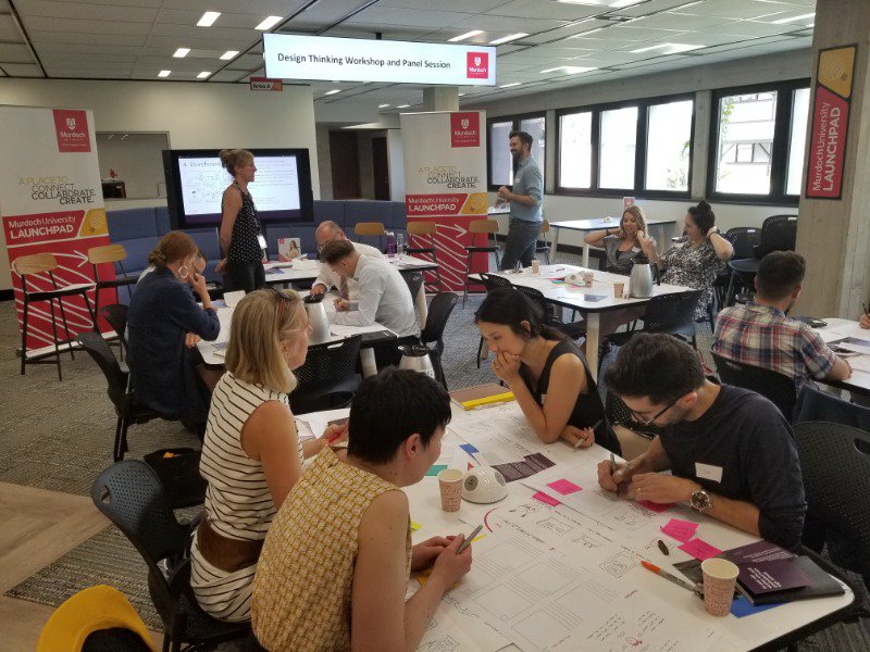 DesignAtMurdoch's tweet photo. Had a great Design Thinking workshop and industry panel with PaperGiant &amp; Media on Mars at Murdoch University. A fantastic  way to launch our new Graduate Diploma in Design Thinking and Service Innovation.https://t.co/CKoWiIDyz0 https://t.co/fSLh2g9456
