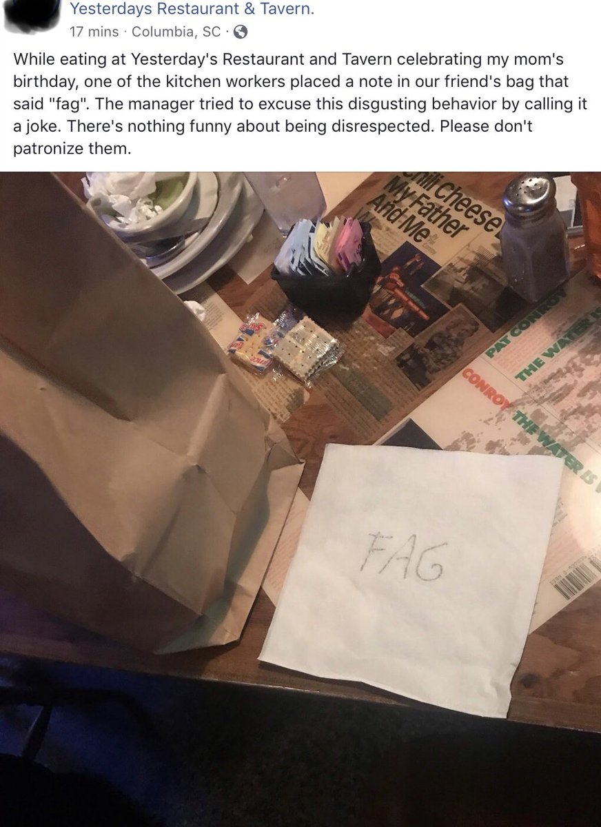 DrQsquared's tweet photo. @HRC @glaad @bbb_us @SCPrideMovement It’s unfortunate that management found this to be a joke. It’s discriminatory and unacceptable. https://t.co/oARa1x3Hoc