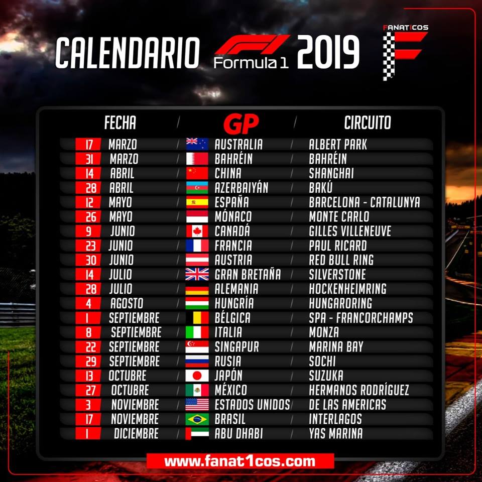 F1 2019 calendario F1 2019 calendario