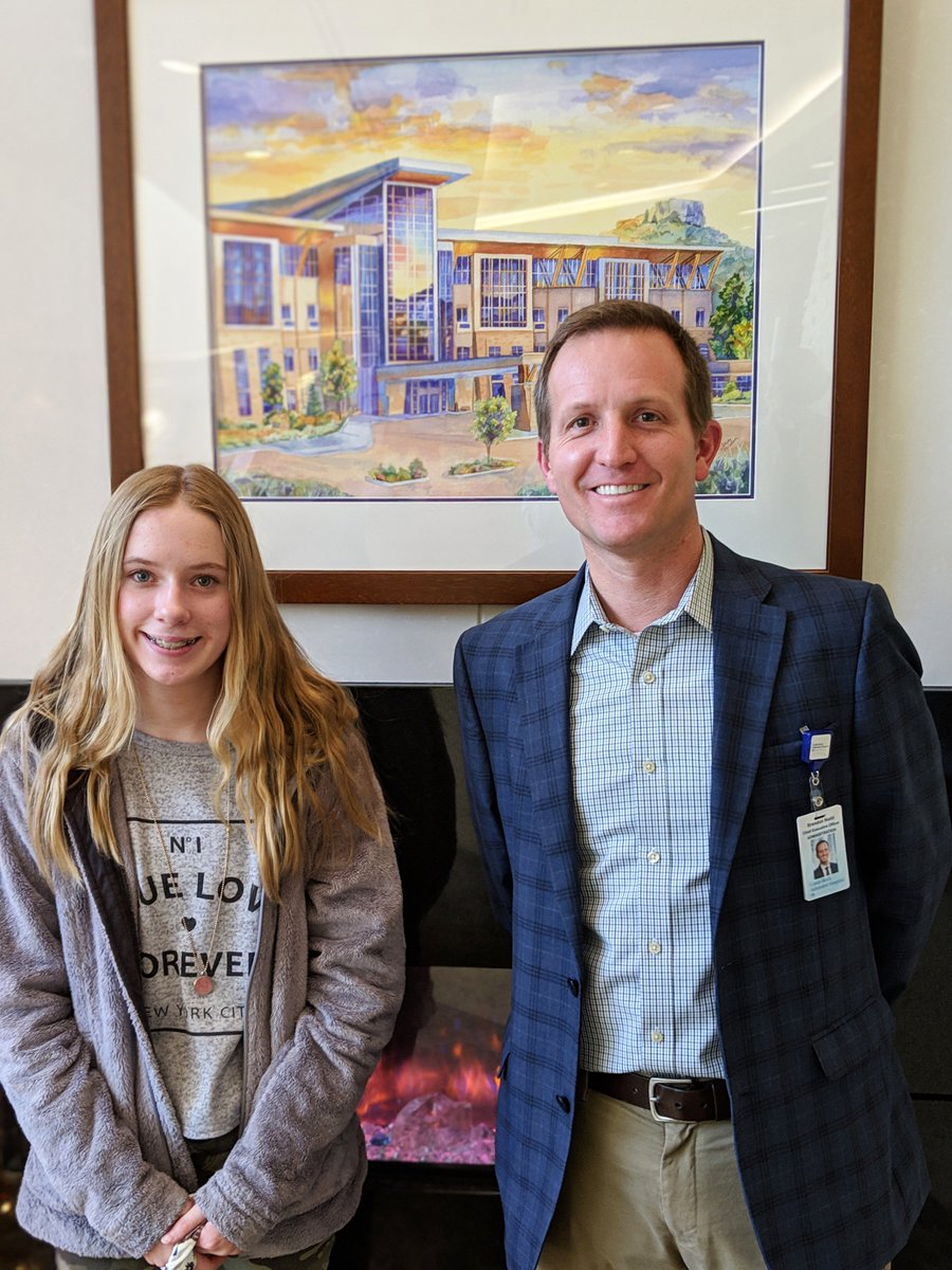CastleRock_MS's tweet photo. I'm please to announce our two Holiday Card winners for Castle Rock Adventist Hospital.  Congratulations to Sage Osborne (1st place) and Paige Powell (2nd place).  They are pictured with Brandon Nudd CEO #proudprincipal https://t.co/GZ5wlkEg8d