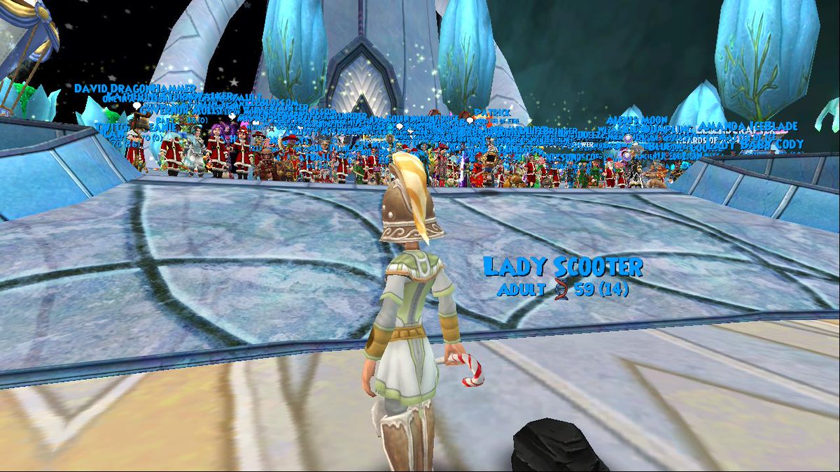 S_Fairysinger's tweet photo. Yeah, I should have used photomancy, but sometimes i LIKE the sea of blue of all the wizards' names! Great day at the Santa Run 2018! Many thanks to @EdwardLifegem  @ADreamwalker101 and @Wizard101  for hosting and codes! https://t.co/S4TuzOm1AP