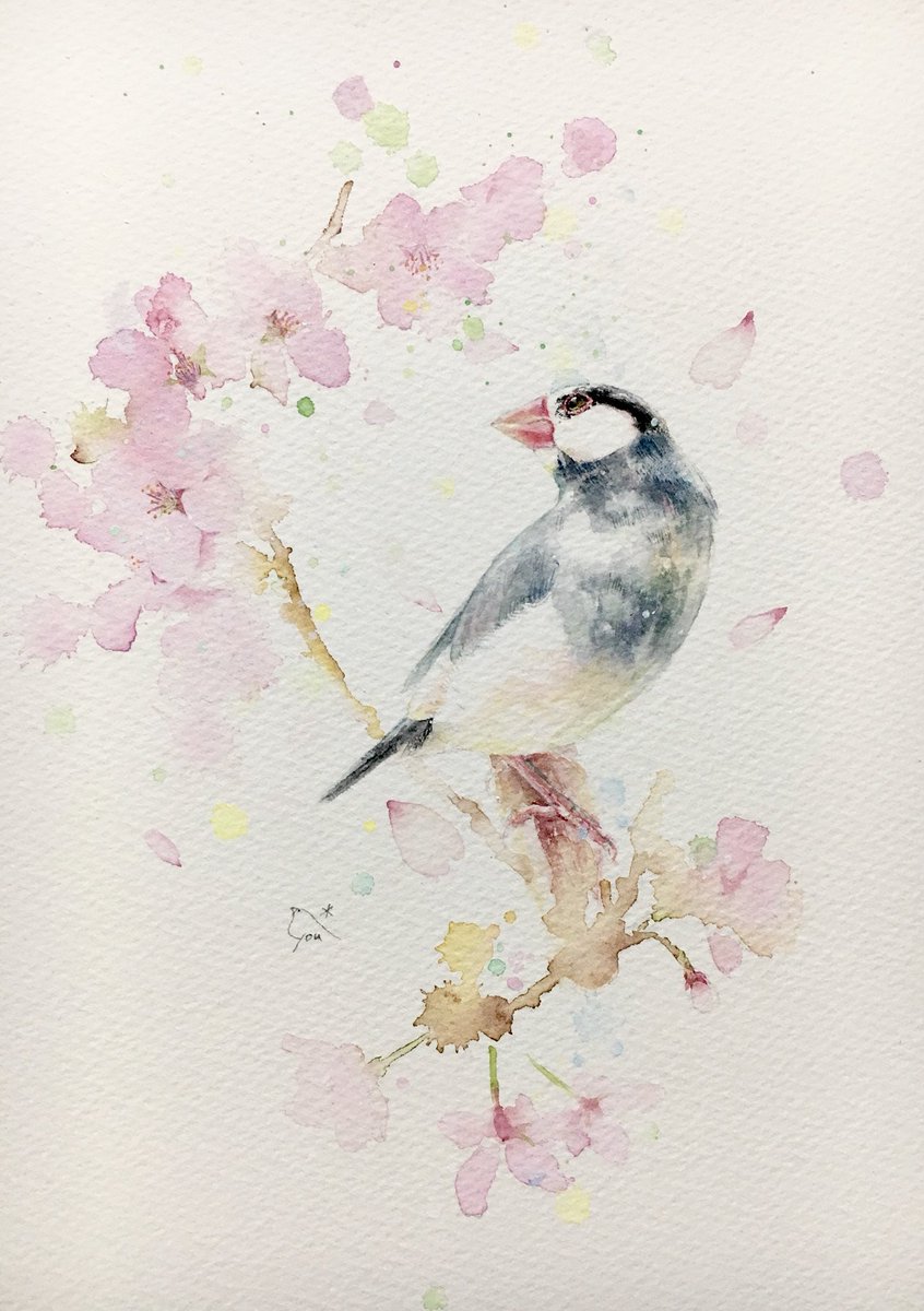 【原画】文鳥イラストオーダー(手描き) 絵本作家のオーダー絵画「リアルな小鳥ブレーメン A4」小鳥/鳥