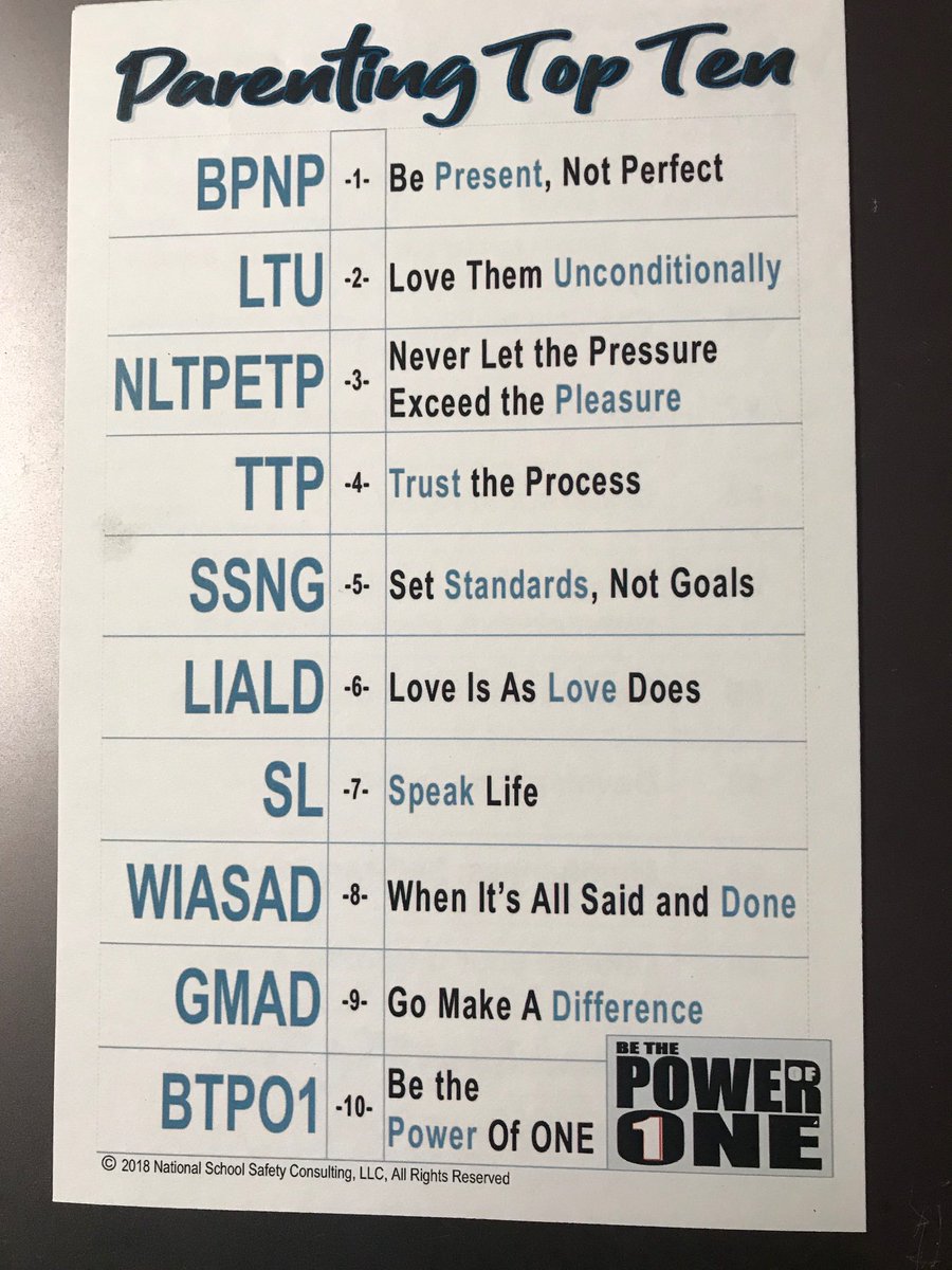 CatherineRiewer's tweet photo. GMAD, National School Safety consulting. Top 10 parenting tips. Be the Power of One, Thanks Ben! #786preparingthefuture #parenting @EducationMN https://t.co/ZgvgY2kPIH