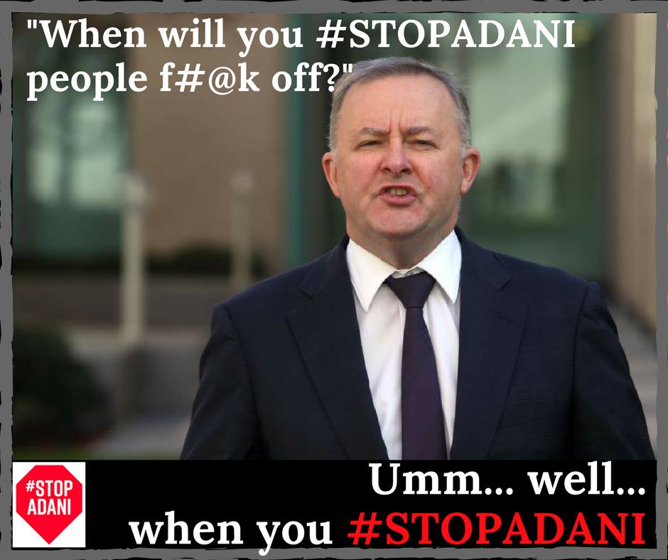 FLACCoal's tweet image. Anthony Albanese so far refuses to say #StopAdani. If Albo fails to use his influence to get his party off the fence at #LabConf18 we'll use the #WoodfordFest spirit to creatively protest his appearance at the festival this year. 
Luna Stage 29/12 10.20am
facebook.com/events/5129696…