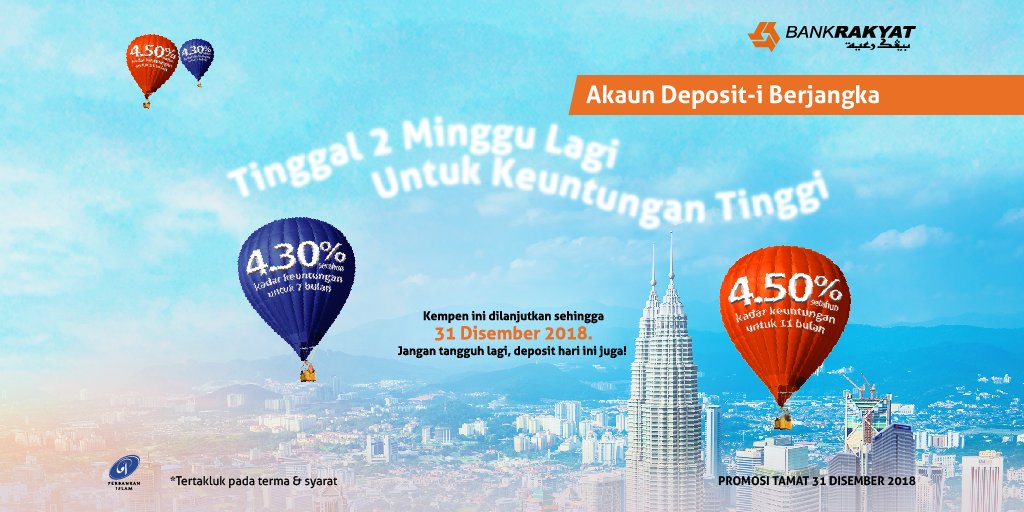 Bank Rakyat در توییتر Tinggal 2 Minggu Sahaja Lagi Sebelum Kempen Ini Berakhir Pada 31 Disember 2018 Rebutlah Keuntungan Tinggi 4 50 Setahun Untuk 11 Bulan Atau 4 30 Setahun Untuk 7 Bulan Dengan