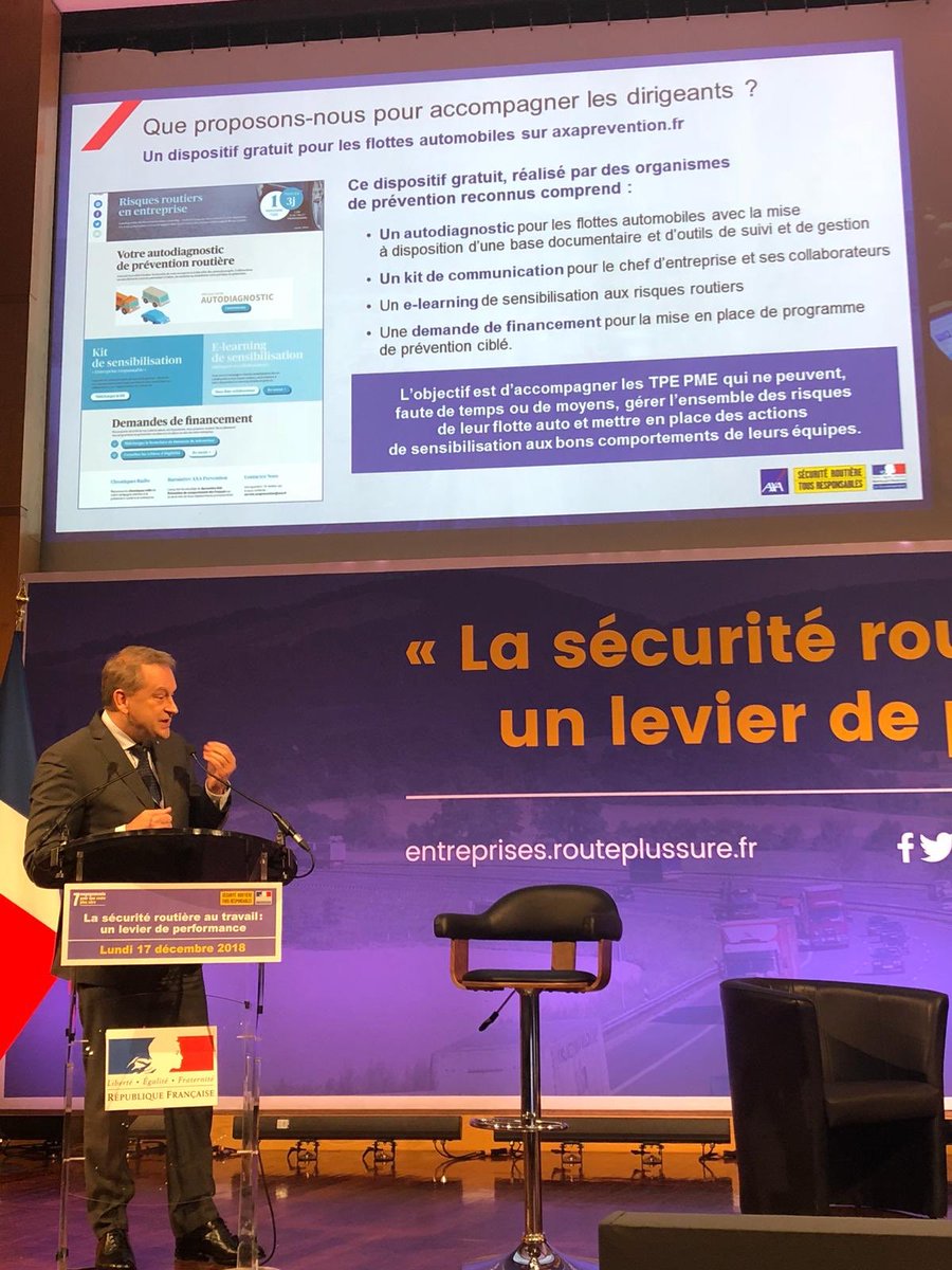 Colloque de la sécurité routière : 📣 Éric Lemaire évoque le dispositif gratuit d’aide aux chefs d’entreprise d’<a href="/AXAprevention/">Association AXA Prévention</a>, déjà utilisé 2500 fois. ✅🛣♻️