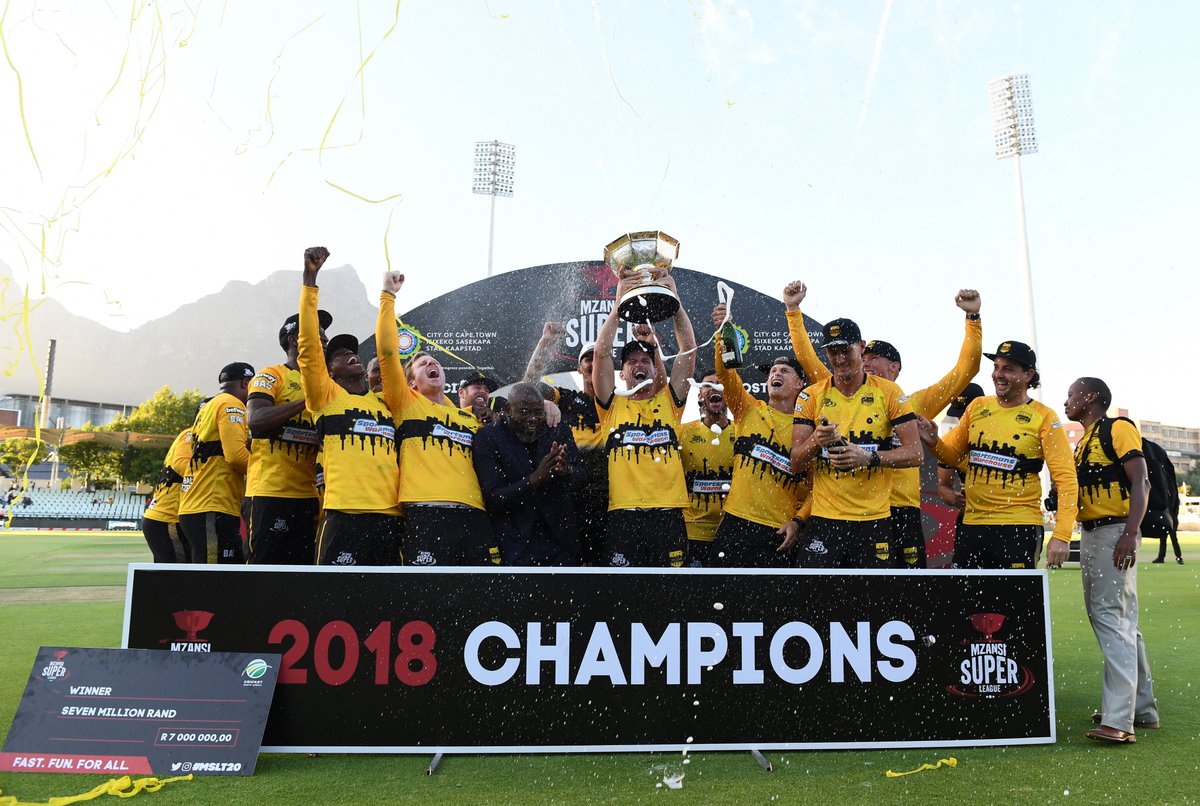 ITWSports's tweet photo. How many CHEERS for the #FirstChampions? #MSLT20 #ITWMSL #MzansiSuperLeague https://t.co/abPk1H8ift