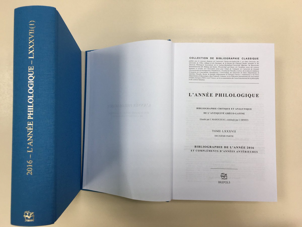 Parution chez @Brepols du volume 87 (2016) de L'Année philologique : 2 volumes (LXIV-1885 pages) brepols.net/Pages/ShowProd…