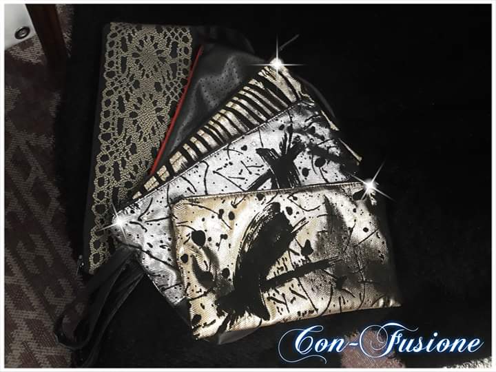 CFusione's tweet image. Bellissime pochette da donna create interamente a mano con stoffe in pelle, tafta' di seta, tessuto e cotone gro'. Pezzi unici a soli 25-30€. Pochette comode, non ingombranti e molto chic!