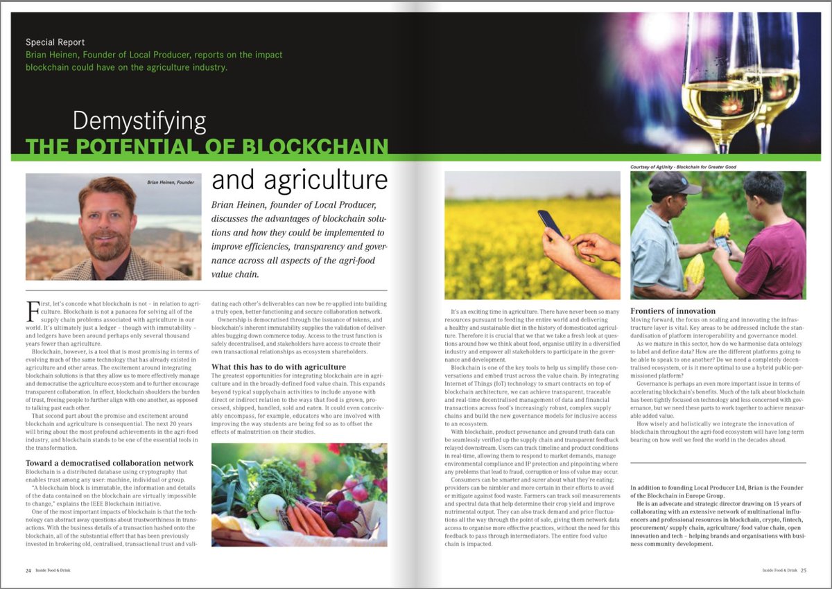 //Hot off the press// My 'DEMYSTIFYING #BLOCKCHAIN solutions in #Agriculture and the #FoodValueChain' in <a href="/InFoodandDrink/">Inside Food and Drink</a> w/ <a href="/IEEEorg/">IEEE</a> <a href="/BlockchainIEEE/">IEEE Blockchain Initiative</a> I advocate the 'greatest opportunity' to integrate #blockchainsolutions is in the food value chain>>>bit.ly/2BsPN8e
#SDGs