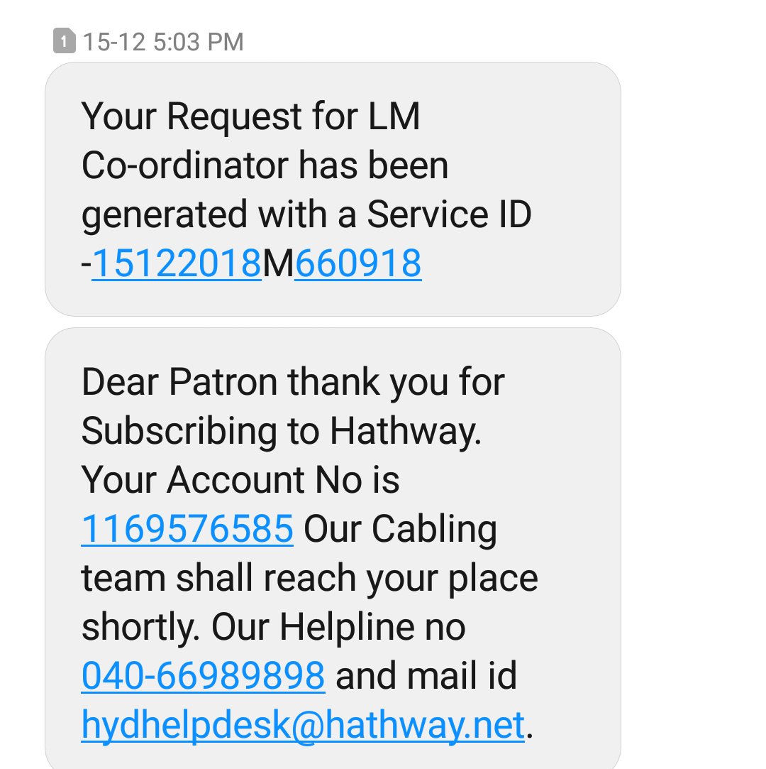 srinivasch46's tweet photo. @HathwayBrdband I made a payment for 6motnhs advanced rental and after payment got the message like our cabling team contact you shortly ....till now I did not get any call. One of the who guided me to create account on hathway not picking up the phone. Can you solve this ASAP https://t.co/uiISPOSu7P
