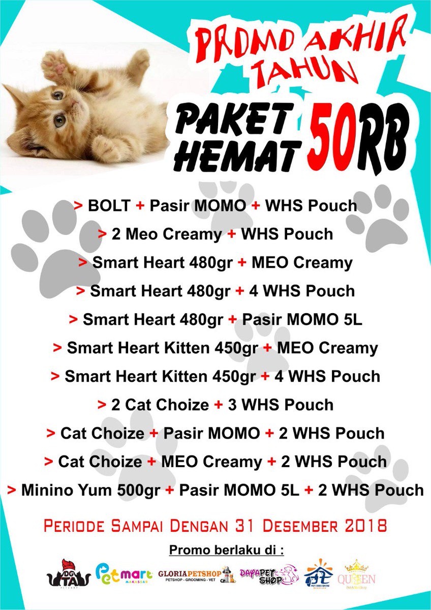 dayapetshop's tweet photo. Ada promo akhir tahun 2018 nih.. Ayo buruan!!! Untuk promo vaksinnya berlaku mulai tanggal 19 desember yah (sesuai jadwal dokter)

Jadwal doktwr di daya petshop setiap hari rabu, jum'at dan minggu pukul 13.00 - 18.00 Wita.

Info lebih lanjut WA ke 082332601339

#promoakhirtahun https://t.co/mmXiN0ZwU6