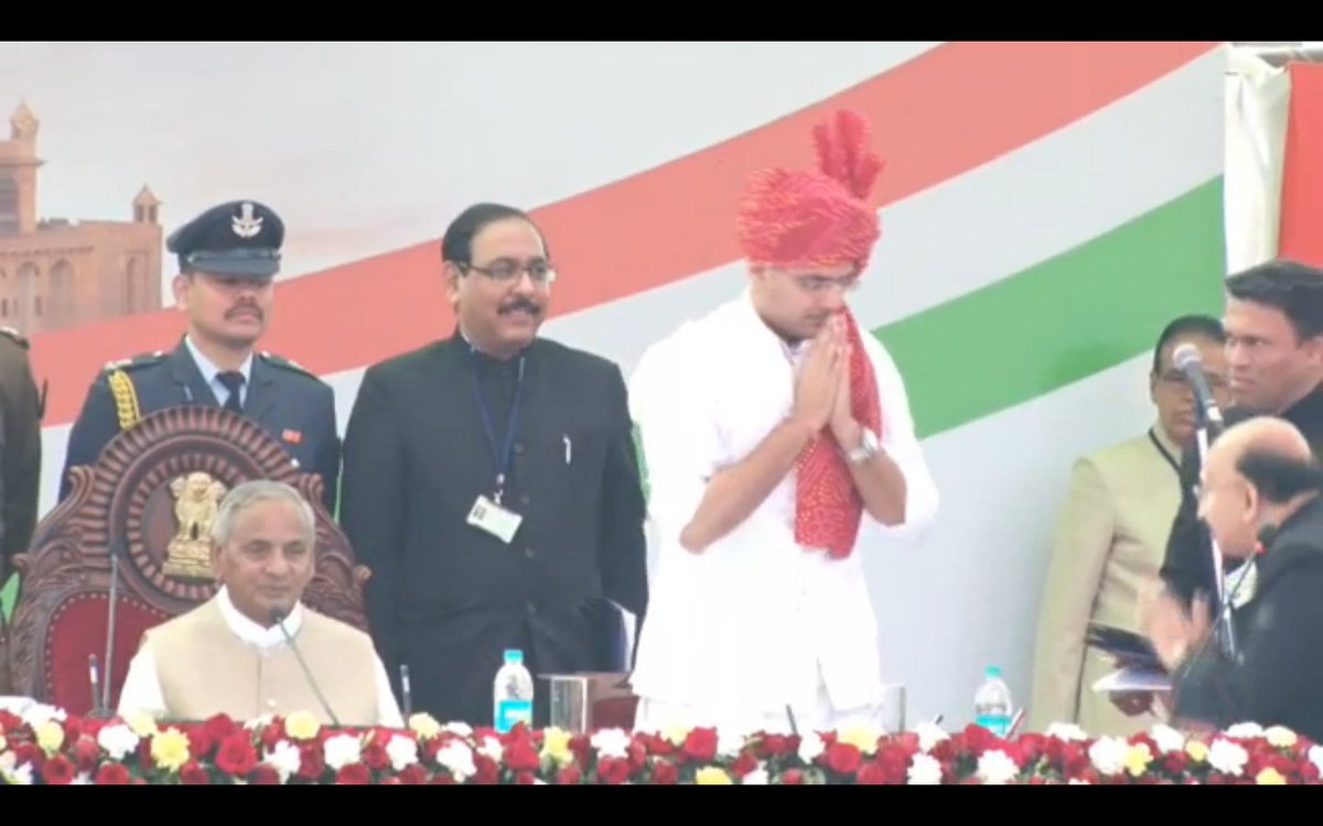 Shri <a href="/SachinPilot/">Sachin Pilot</a> ji takes oath as Deputy Chief Minister of Rajasthan. #AbBadlegaRajasthan