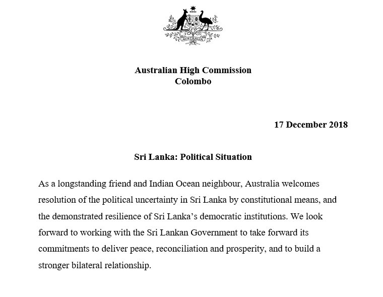 Australia in Lanka and Maldives on Twitter: "Australian High Commission on political situation in Lanka: https://t.co/CsEsooQ6ir" / Twitter