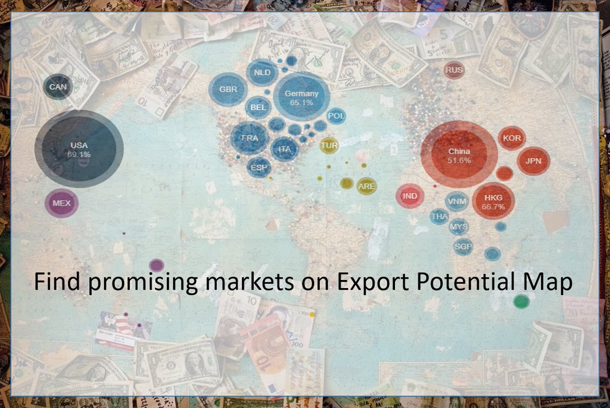 ITC_MktAnalysis's tweet photo. On the hunt for promising #exportmarkets?
✨#ExportPotentialMap has been updated with data for 2013-2017 and forward looking estimates until 2022, as well as new products! ✨
👉Get the latest insights at https://t.co/MVx8C5JL5N
#ITCdata https://t.co/HVNXN4Qm1y