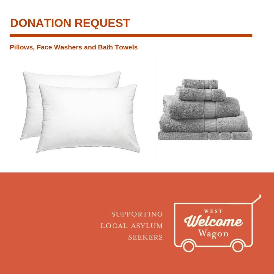 We are in need of pillows (ideally new, but excellent condition also accepted), face washers and bath towels. We have a number of houses we want to pack linen for before Christmas. If you have some suitable items to donate please send us an email at donate@westwelcomewagon.org.au