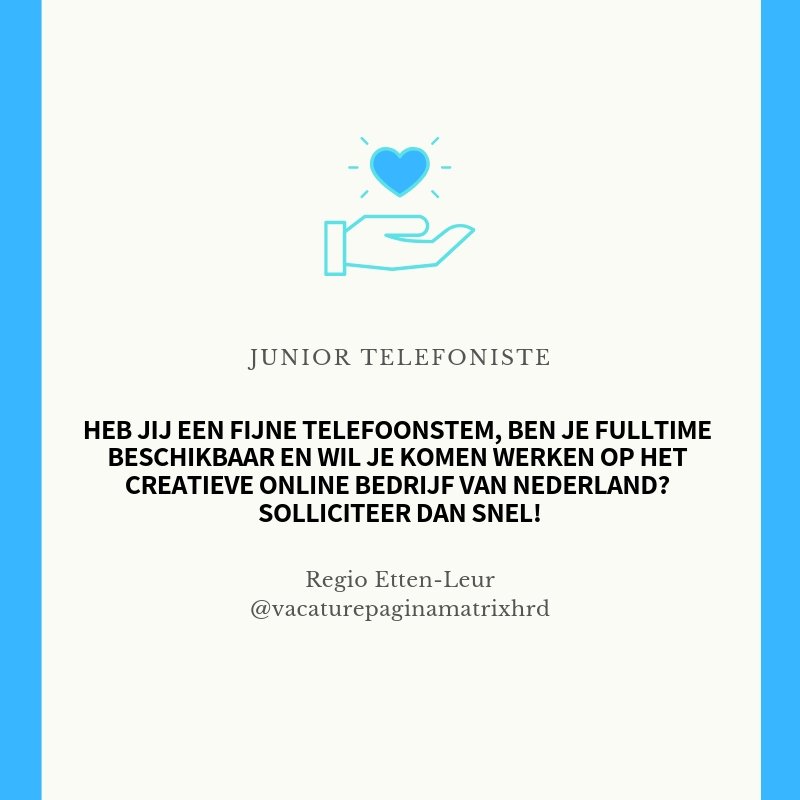 matrixhrd's tweet photo. Word jij onze nieuwe Junior Telefoniste? Solliciteer dan snel via https://t.co/5UFdrIYOr3 ! #telefoniste  #solliciteren #werken #vacature #sollicitatie #werkzoekende #ettenleur #breda #passie https://t.co/waK5DaqQ0a