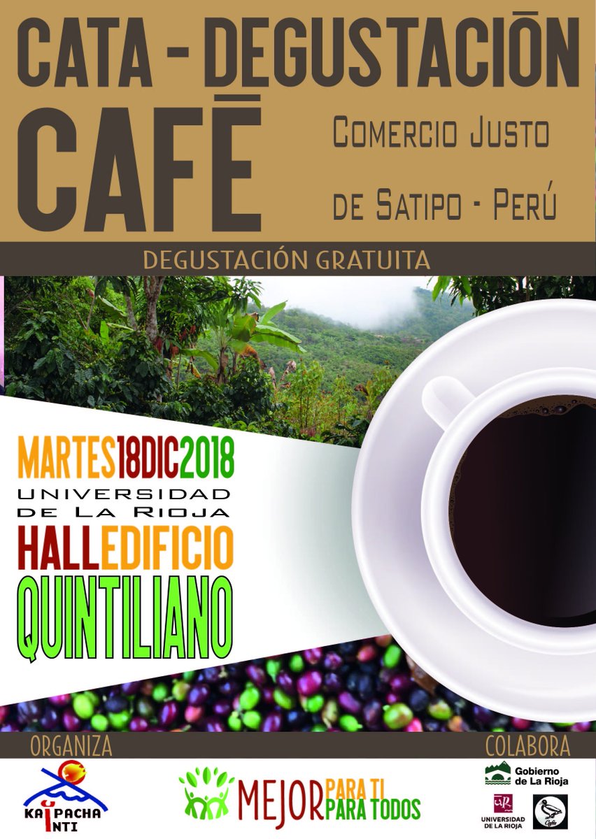 TSUnirioja's tweet photo. #Buenosdias y #FelizLunes Mañana todxs tenemos una cita en el hall del #EdificioQuintiliano @unirioja Degustación gratuita #CafeSolidario #ComercioJusto ¿Qué mejor manera de concienciarnos de que otro mundo es posible? ¿Te tomas un café? #Ven #Participa #Conoce https://t.co/gngIFPJ4Ev