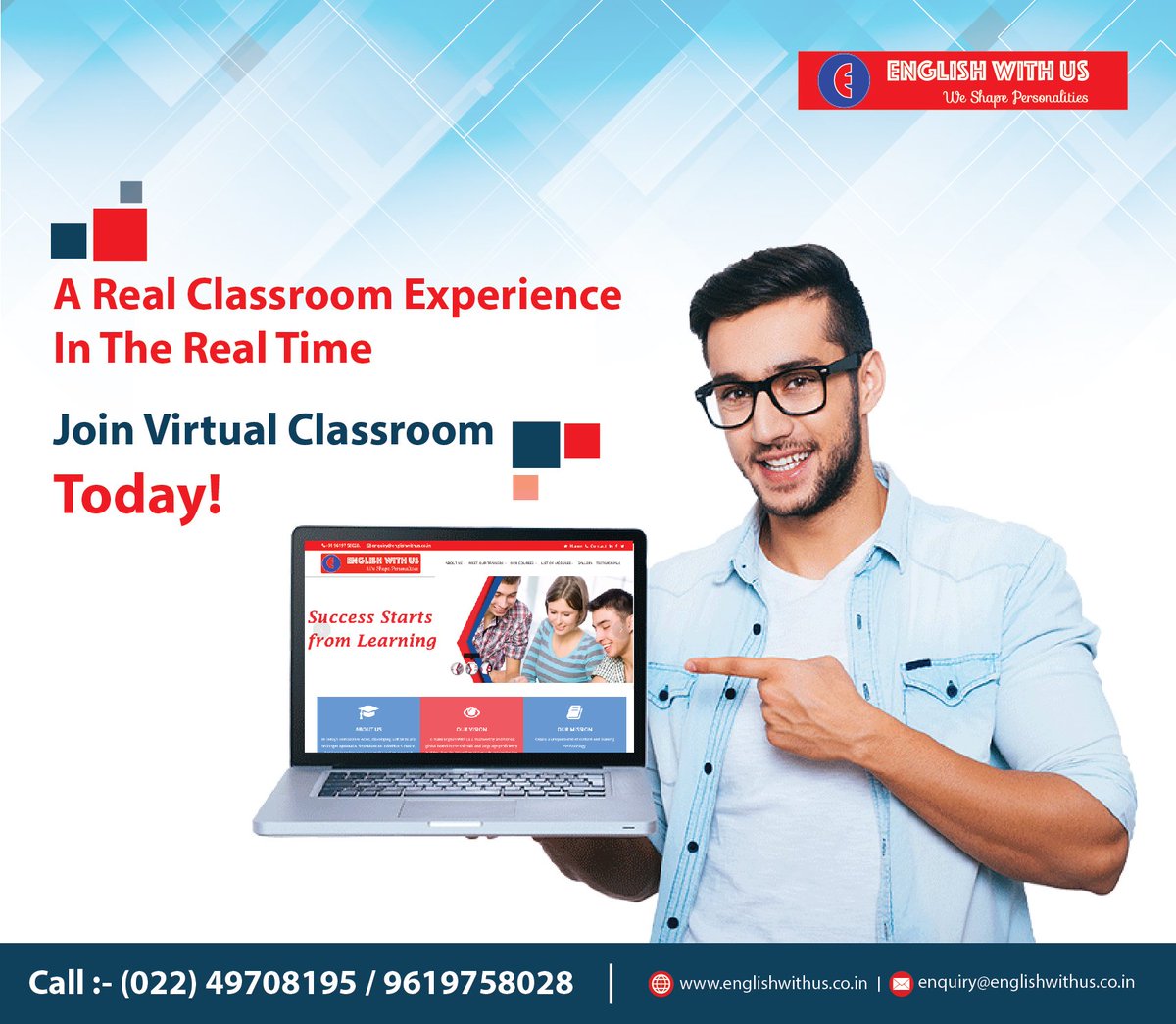 EnglishWithUs1's tweet photo. A Real Classroom Experience
In The Real Time
Join Virtual Classroom Today

Call us : 022 49708195 / 9619758028
Or Visit our website https://t.co/xBh62YPhln

#EnglishWithUs #LearnEnglish #DevelopingLeadership #PersonalityDevelopment #LSRW #IELTS #TOEFL  #VirtualClassroom https://t.co/TZWEH2Q3w4