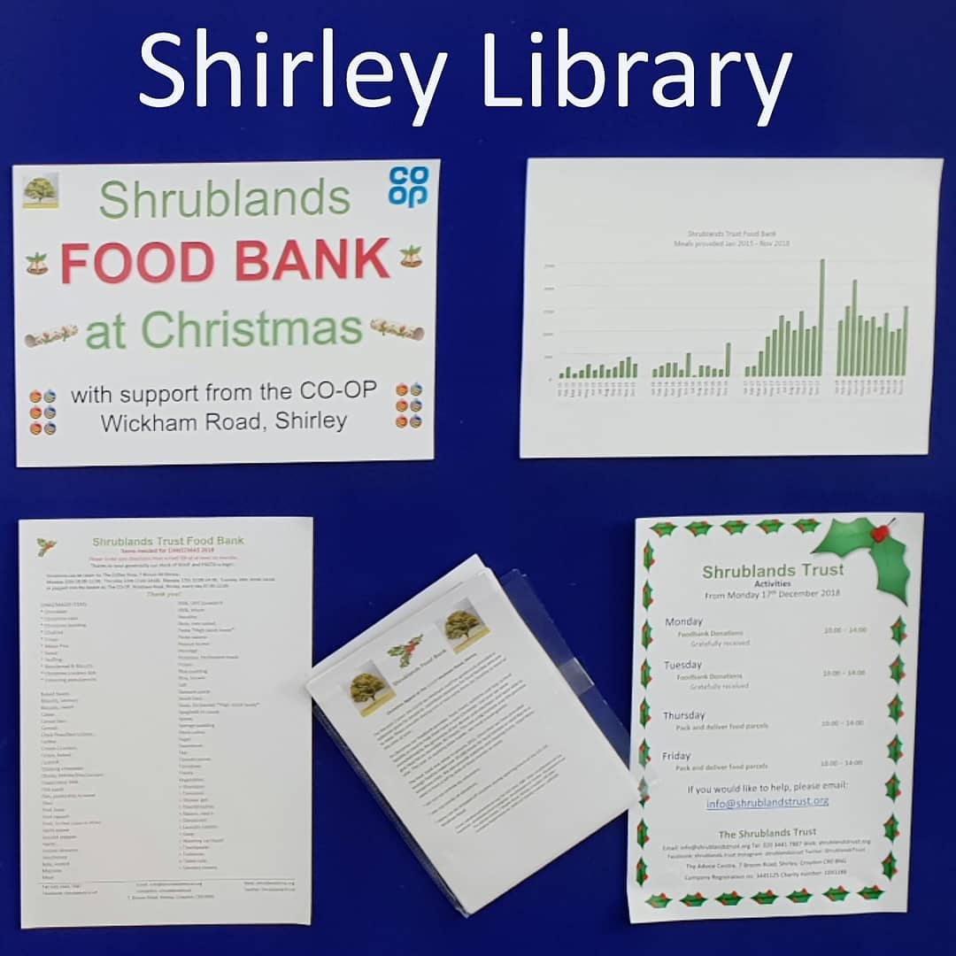 ShrublandsTrust's tweet photo. A big thank you to #ShirleyLibrary who are prompting our #ShrublandsFoodBank collection box at Wickham Road CO-OP by facilitating a display on their notice board.
Please consider buying one or two extra items for families in need at this time of year. https://t.co/fO4GhdXHfL