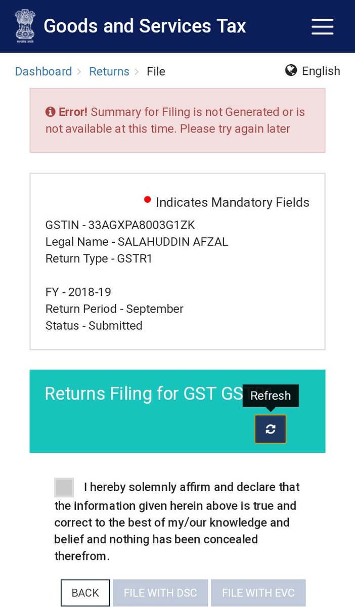 jaiandco's tweet photo. GST No : 33AGXPA8003G1ZK
I can't able to file my GSTR 1 for the month of September . I have submitted but not able to get filed . I am getting an error message . made attachment do needful.@askGSTech
@gstqueryadvises #gst #gsthelp https://t.co/T9kmJcRExA