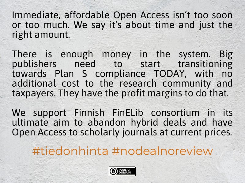 heidiklaine's tweet photo. Retweet if you agree. Remember to tag @tandfonline @WileyGlobal @FinELibpalvelu #tiedonhinta #nodealnoreview #openscience. More info on the situation in Finland: https://t.co/k50xRDlNPV https://t.co/rxPJcK2HTR