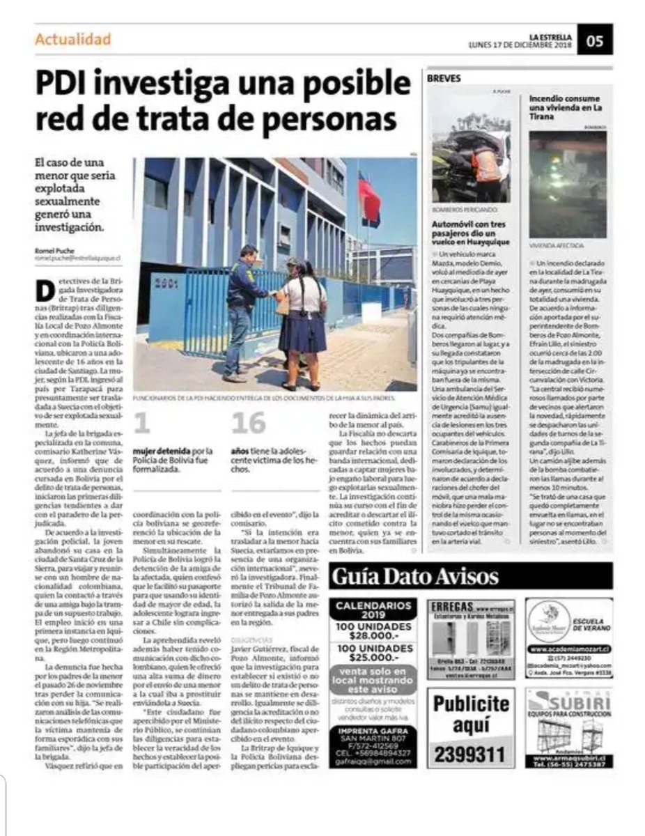 Detectives de la Brigada Investigadora de Trata de Personas ubican en Santiago a menor boliviana víctima de trata de personas para fines de explotación sexual.
Más en <a href="/laestrellaiqq/">La Estrella de Iquique</a>