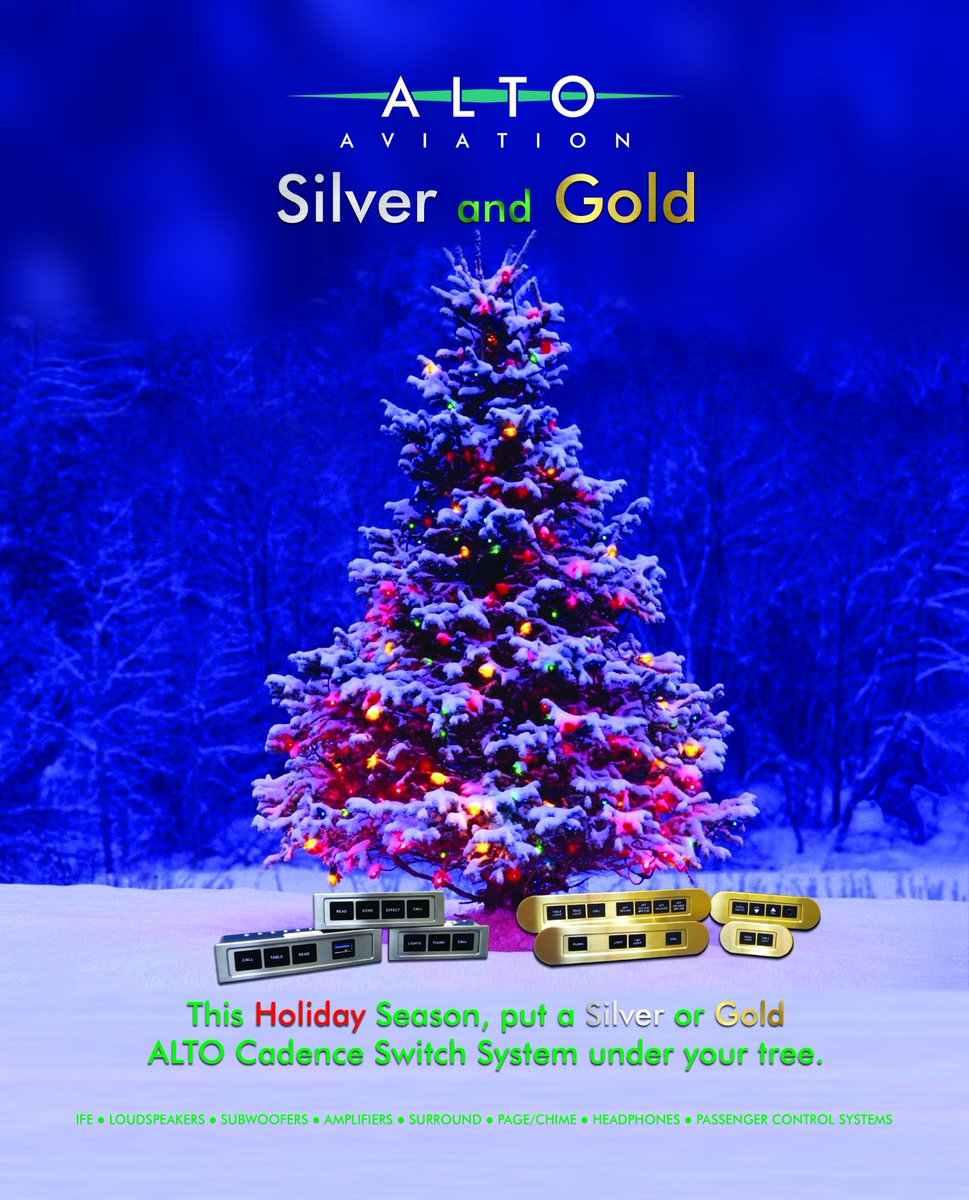 ALTOaviation1's tweet photo. This #HolidaySeason put a silver or gold #CadenceSwitchSystem under your tree. We can plate bezels in any color/finishing that matches your #interiordesign. For info on our premium cabin audio/entertainment systems, direct replacement passenger controls: sales@altoaviation.com https://t.co/r6LdKJhl3t
